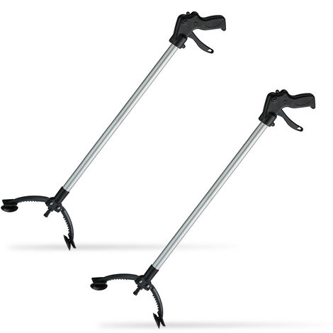 2x Pinza Raccogli Oggetti, Braccio Prensile, Aiuto Mobilità Anziani e  Disabili, Alluminio, 88 cm, argento/nero
