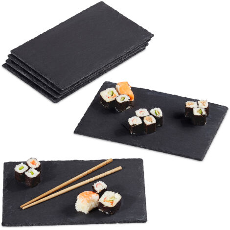 12x Set Tavolette in Ardesia, Piatti Spaziosi, Vassoio da Portata, Superficie per Scrivere con Gesso, 30x20, Antracite