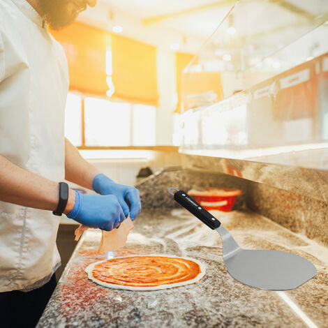 4x Pala per Pizza con Manico in Legno, Rotonda, da Appendere, 16,5x17,5 cm,  da