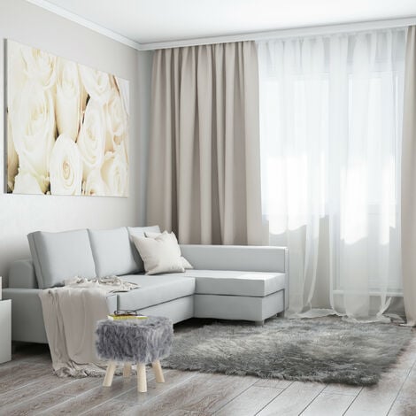 Sgabello Con Pelliccia Sintetica Relaxdays - Rotondo, Morbido, Gambe In Legno, Bianco - Foto 8