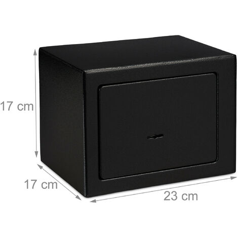 3x Cassaforte Mobile con Chiave, Serratura Doppia, a Parete o a Pavimento,  Mini Safe,HLP 17x23x17, Nero