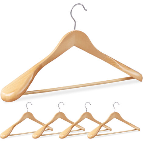 20x Grucce Appendiabiti, Set Stampelle, Spalle Larghe, Gancio Girevole a 360°, Asta per Pantaloni, Legno, Naturali