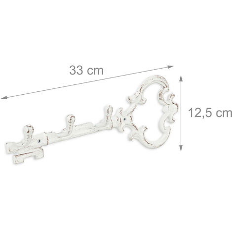 Relaxdays Portachiavi da Muro, 3 Ganci Porta Chiavi da Parete a Forma di  Chiave, Decorativo, 12,5x33x4,5 cm, Bianco