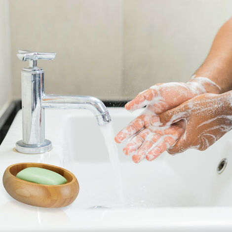 Relaxdays Piattino Porta Sapone in Bambù, Scolo per l'Acqua, Resistente  all'Umidità, per Saponette e