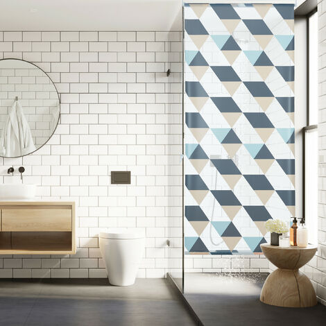 Relaxdays Tenda da Doccia, 60x240, Design Triangoli Moderno, Rullo  Flessibile, Vasca da Bagno & Finestra, Multicolore