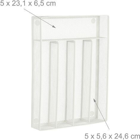 Relaxdays Portaposate da Cassetto, Metallo, Organizer per la Cucina, 5  Scomparto, Divisori, HxLxP 5,5x23,5x32 cm, Bianco