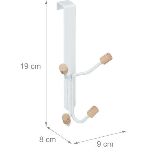 Relaxdays Ganci da Porta, Set 5 Appendiabiti, Legno & Ferro, Porta  Accappatoio & Asciugamani, 13x2,5x6, Naturale/Bianco