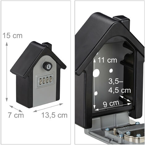 Relaxdays Cassetta Portachiavi con Combinazione, Forma di Casa, Codice a 4  Cifre, da Parete,HLP 15x13,5x7 cm,nero/grigio
