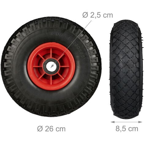 Set di 2 Ruote per Carriola, Pneumatici di Gomma Piena Antipanne, Asse  25mm, max.80 kg