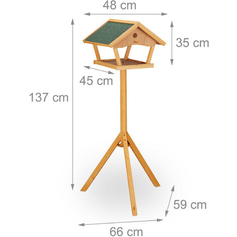 Mangiatoia Per Uccelli XL Esagonale In Legno Con Supporto - Tetto Blu E Struttura Marrone - Già Montata