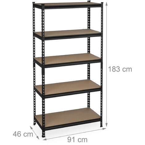 Relaxdays Scaffali in Metallo, Scaffalatura a Incastro, Portata 1800kg, 183x91x46 cm, 5 Ripiani, Garage e Dispensa, Nero