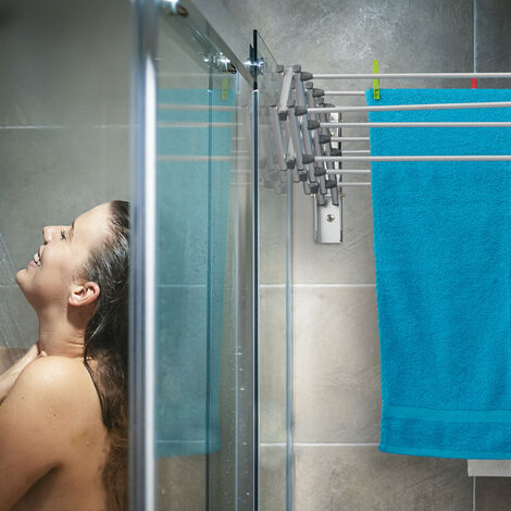 Relaxdays Stendibiancheria da Parete, 8 Metri di Filo Biancheria,  Pieghevole, Stendino in Alluminio & Compatto, Argento