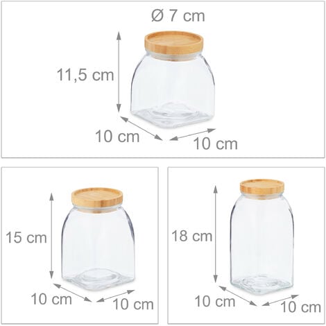 6x Barattoli, Set Contenitori Vetro 600, 1000, 1400 ml, Caramelle, Cereali,  Pasta, Coperchio a Vite, Trasparente