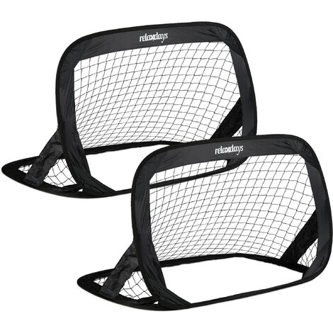 Relaxdays Porta da Calcio Pieghevole in Set da 2, Porticina Pop Up da Giardino Mini Rete per Bambini 77x122x83 cm, nero