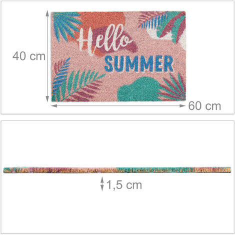 Relaxdays Zerbino Fibra Di Cocco Hello Summer 60x40 Cm | Tappeto Ingresso Interno/Esterno Antiscivolo Con Frase Estiva