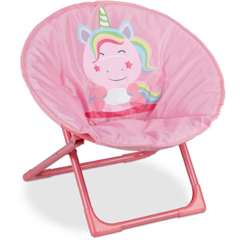Relaxdays Moonchair bambini, unicorno, pieghevole, HxLxP: 47 x 50 x 48 cm, sedia bimbi esterno/interno, rosa