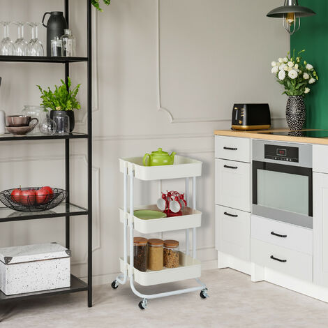 Relaxdays Carrello Cucina Portafrutta, Mobiletto Portaoggetti 3 Ripiani,  Scaffale Bagno Salvaspazio, Freni, Nero/Bianco