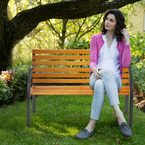 Panchina Da Giardino Relaxdays - Per 2 Persone, Legno E Acciaio, 122x60x84 Cm - Foto 2