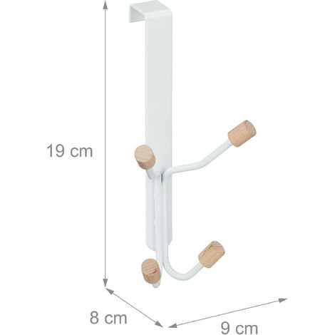 10x Ganci da Porta, Set Appendini Sopraporta, Multiplo, Ferro & Legno,  Attaccapanni, 19x9x8 cm, Bianco/Naturale