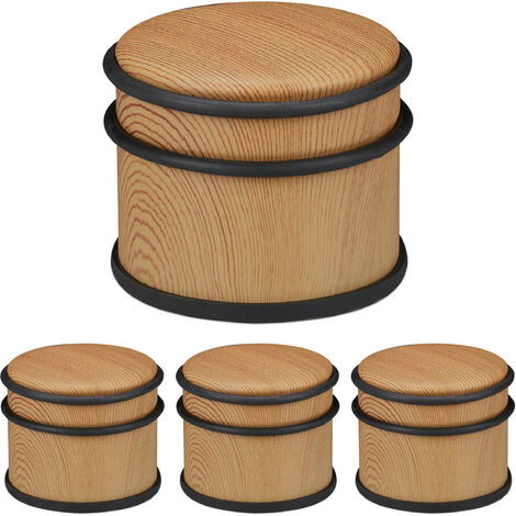 Relaxdays Fermaporta Da Pavimento Piatto &ndash; Blocca Ante Pesanti, 1,1 Kg, Rivestimento Gomma, Aspetto Legno Marrone Chiaro, 5x10,5 Cm &ndash; Acciaio Inox