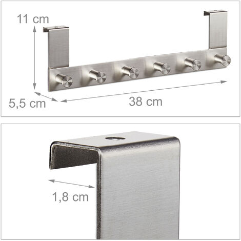 2x Appendiabiti da Porta, Gancetti Sopraporta in Acciaio, 6 Ganci, Ante  Spessore da 1,8cm ,da