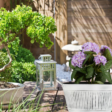 Relaxdays Set di Fioriere Ovali in 3 Misure, Vasi in Ferro Zincato per Giardino, con Manico 10, 12, 16Litri, Bianco/Nero