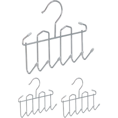 3x Gruccia Multipla, Portacintura, 8 Ganci Ognuno, Appendini Salvaspazio,  in Metallo, Portacravatte, Organizer, Argento