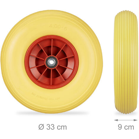 1x Ruota per Carriola 4.00-6, Gomma Piena e Cerchione in Plastica, 3  Adattatori, Max 100