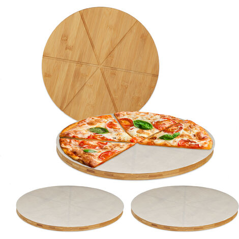 4x Taglieri per Pizza di Bambù in Set da 4, Piatti Tondi Ø 33cm, Carta da