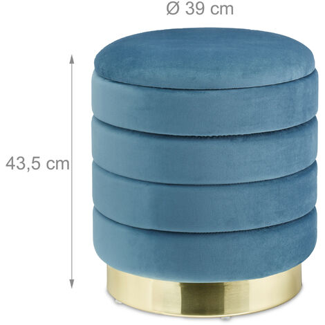 Relaxdays Pouf Contenitore Rotondo Imbottito, Sgabello Poggiapiedi Con Gambe In Legno, 45,5 X 37 Cm, Grigio E Marrone