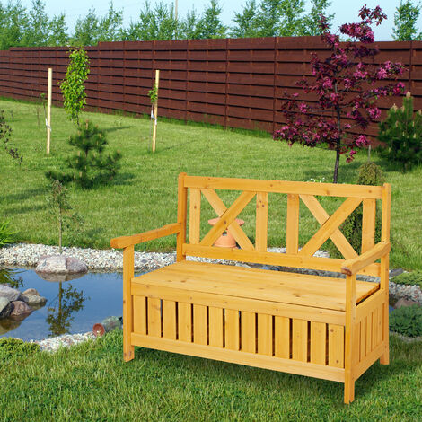 Relaxdays Panchina da Giardino, 2 Persone, Scomparto per Cuscini e Coperte, Legno d'Abete, HxLxP 85x115x60