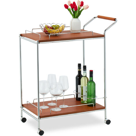 Relaxdays Carrello da Cucina a Ruote, 2 Ripiani, Carrellino di Servizio, Angolo  Bar, HLP: 90x77x40 cm, Marrone Argento