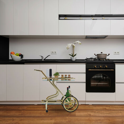 Relaxdays Carrello da Cucina, 2 Ripiani, Carrellino di Servizio, HLP:  80x43x85 cm, Rotelle, Vetro e Ferro,