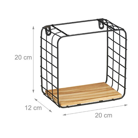 Relaxdays Set da 2 Mensole da Parete, Scaffale MDF e Metallo, Design  Industrial, Cubo, Div. Misure, Nero/Marrone Chiaro