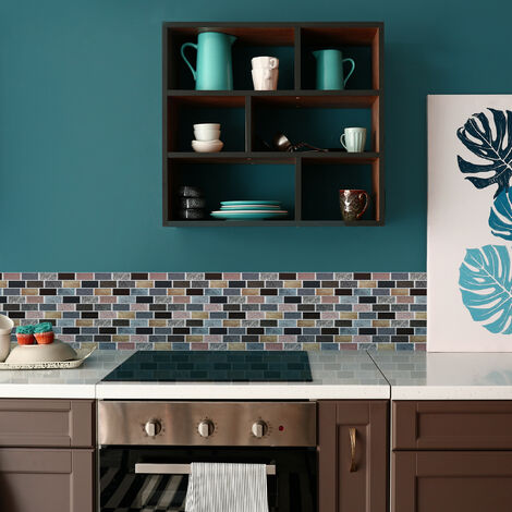 Relaxdays Set da 10 Piastrelle Autoadesive, per Bagno e Cucina, HL31x31cm,  3D, Effetto Pietra, Impermeabili, Vari