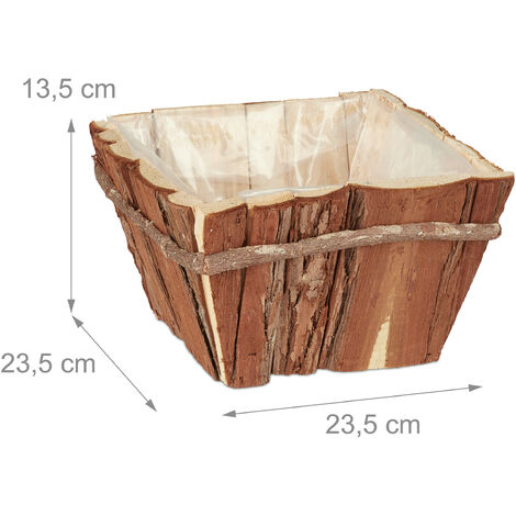 Relaxdays Set da 3 Fioriere, Cassette in Legno, Vasi in Corteccia per  Balcone e Giardino, 13