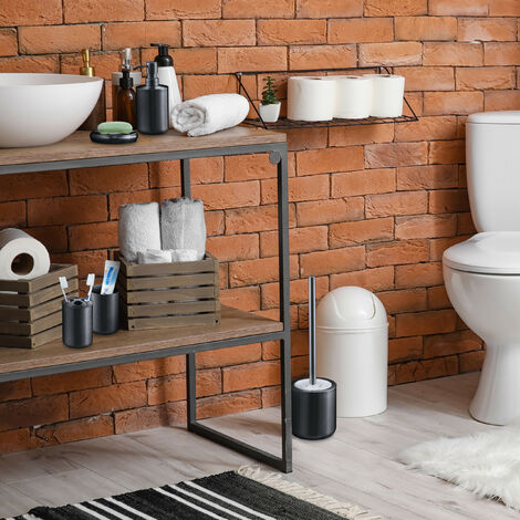 Relaxdays Set Bagno Completo 5 Accessori, Acciaio Inox Spazzolato, Scopino  WC, Portaspazzolino, Saponetta, Antracite