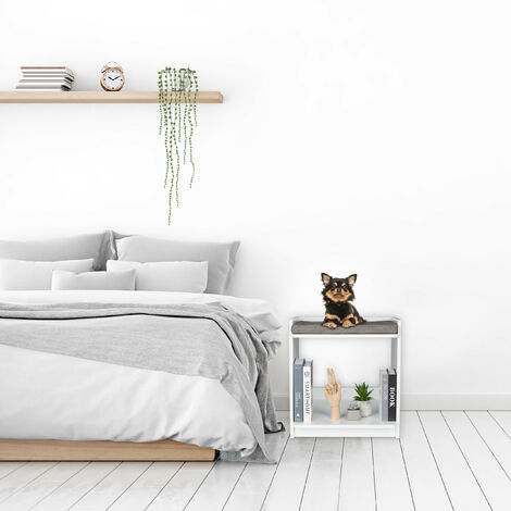 Tavolino Da Salotto Con Cuccia Per Gatti E Cani Relaxdays | 2 In 1 | Misure 45x40x44,5 Cm | Cuscino Rimovibile | Bianco