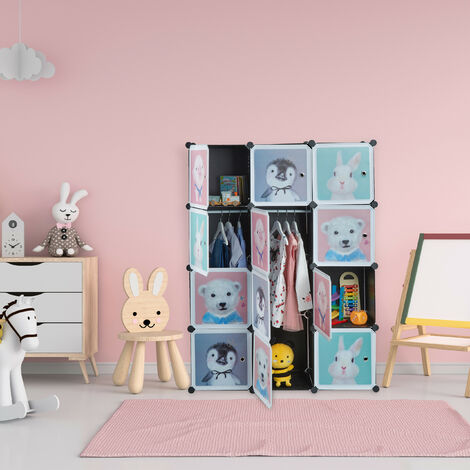 Scaffale Componibile Relaxdays Per Cameretta - 8 Scomparti Con Ante Animali, Bianco, 145x109x37 Cm - Foto 9