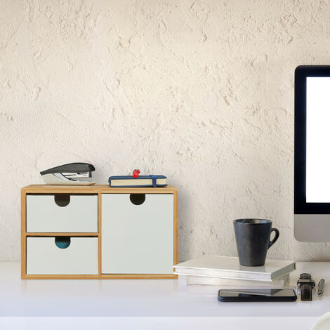 Organizer Da Scrivania Con 2 Cassetti In Bambù E MDF - Cassettiera Per Ufficio O Casa, 14x33x21 Cm - Foto 10
