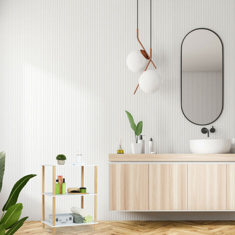 Scaffale A 3 Ripiani Relaxdays - In Bambù E MDF, Autoportante, Dimensioni 79x60x40 Cm, Bianco/naturale, Per Bagno, Cucina, Ingresso
