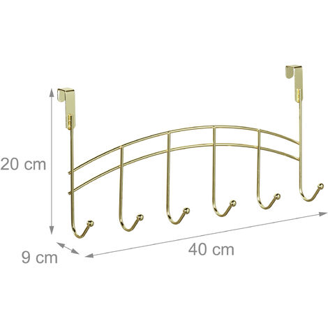 2x Appendiabiti da Porta, 6 Ganci, da Appendere, Attaccapanni per  Corridoio, Camera, Bagno, 20x40x9 cm, Dorato