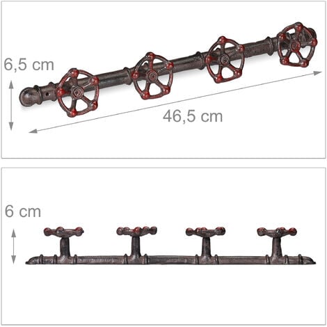 4x Appendiabiti da Parete, Aspetto Industrial, 4 Ganci, Design a