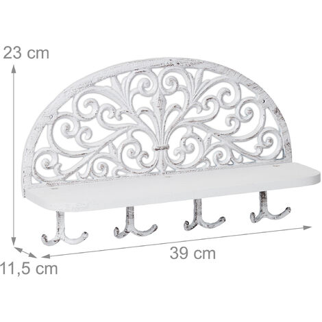 4x Appendiabiti da Parete con Mensola, Design Antico, 4 Ganci