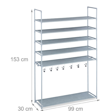 Relaxdays Scarpiera con Porta Stivali, 6 Ripiani, Scaffale Portascarpe per  20 Paia, 7 Ganci, in Metallo e Stoffa, Bianco