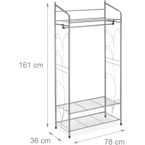 Relaxdays Stand Appendiabiti con 2 Ripiani Porta Scarpe, 1 Asta  Attaccapanni, 4 Appendini, HLP: 173x60x31 cm, Grigio