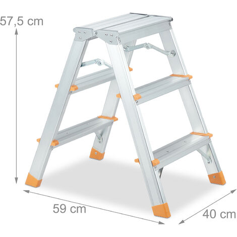 Scaletta in alluminio - 2 x 3 gradini - Alluminio - Altezza 65 cm