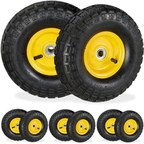 8x Ruote per Carrello 4.1/3.5-4, Gomme di Scorta Carriola, Asse 16 mm, fino  136 kg, 260 x 85 mm, Nero Giallo