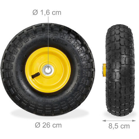 Relaxdays 2x Ruote per Carrello, Pneumatici in Gomma Antipanne, 4.1/3.5-4,  Asse 16mm, fino a