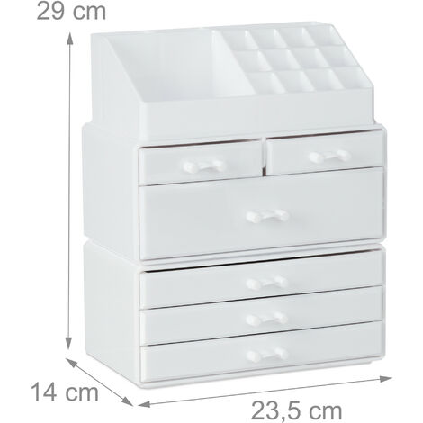 2x Contenitore per Cosmetici a 6 Cassetti, 22 Scomparti, Make Up Organizer,  Porta-Trucchi, Acrilico, Bianco